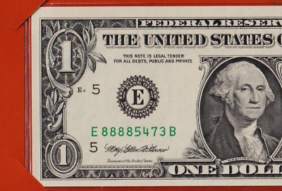 #ad CHOICE UNC quot;Lucky Moneyquot; Four 8#x27;s Serial Number on 1999 $1 Federal Reserve Note $12.25
