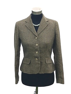 #ad Women#x27;s Ralph Lauren Suit Jacket Sz 2 Green Gold Metallic Linen Herringbone XS $52.49