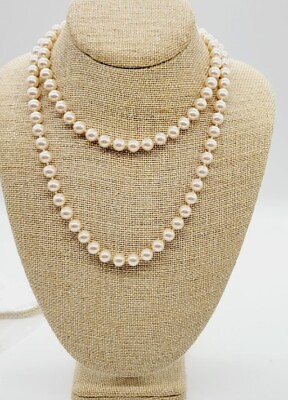 #ad Vintage MONET Signed Faux Pearl Beaded long Necklace 36 in Light Champaign $33.07