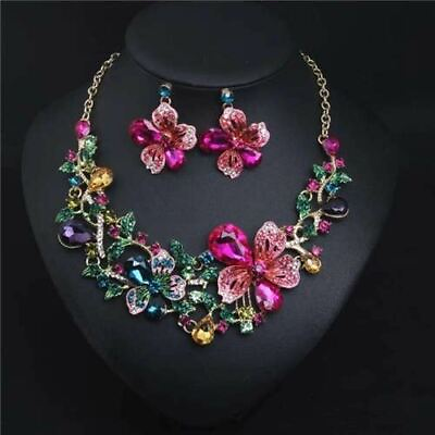#ad Flowers Bridal Fashion Bib Necklace and Earrings Set $25.00