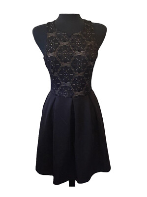 #ad NWT Miami Women#x27;s Black Lace Overlay Bodice Racerback Coctail Dress Size Medium $18.00