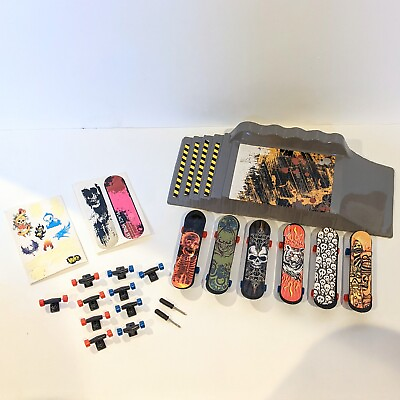 #ad Finger Skateboard Lot Ramp 6 Boards Extra Stickers Wheels Creative Kids $10.99