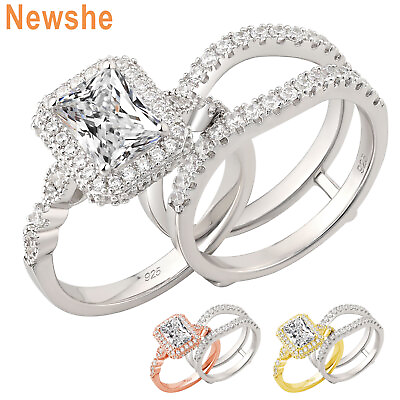 #ad Newshe Womens Wedding Engagement Ring Set 3CT Radiant Cut CZ Sterling Silver $41.99