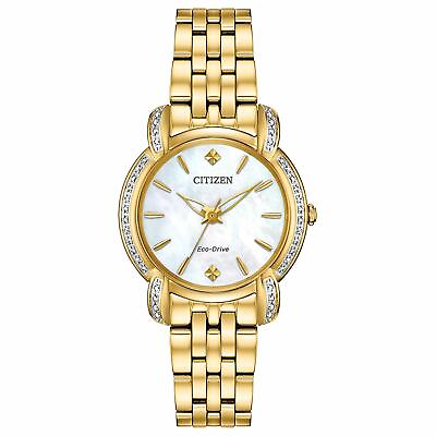#ad Citizen Eco Drive Jolie Women#x27;s Diamond Accents Gold Watch 30MM EM0692 54D $217.99