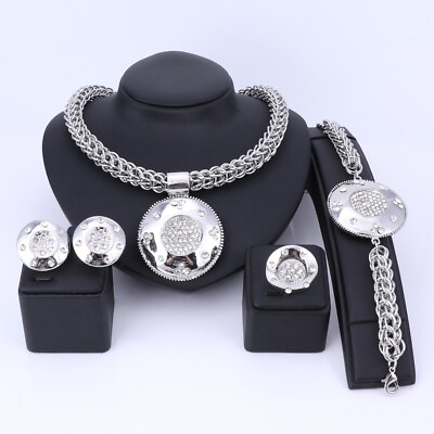#ad Women Bridal Elegant Crystal Gold Necklace Earring Ring Bracelet Jewelry Sets $15.99