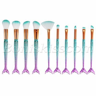 #ad 10pcs Pro Mermaid Cosmetic Makeup Brush Set Foundation Powder Blush Brushes Kit $9.99