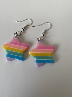 #ad Cute Rainbow Star Pride Earrings Silver Plated GBP 2.75