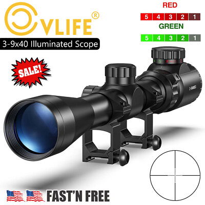 #ad Hunting 3 9X40 Rifle Scope Mil Dot Red Green Dual Illuminated Optical Scope SALE $39.99