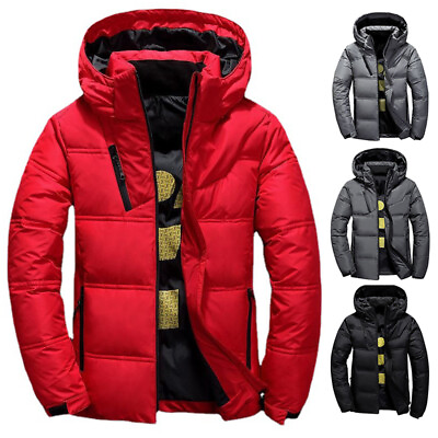 #ad Men Winter Warm Duck Down Jacket Ski Snow Thick Hooded Puffer Coat Parka Quilted $41.29