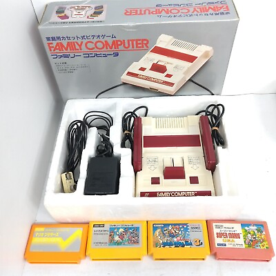 #ad Nintendo Famicom in box Japanese original Console 4 games Super Mario HVC 001 $139.99