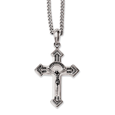 #ad Chisel Stainless Steel Antiqued amp; Polished Crucifix 24in Necklace 24quot; $51.99