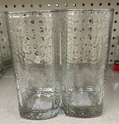 #ad Set of 2 Vintage Libbey Crisa Clear Dimpled Pinched Grip Glass Tumblers 18oz $22.99