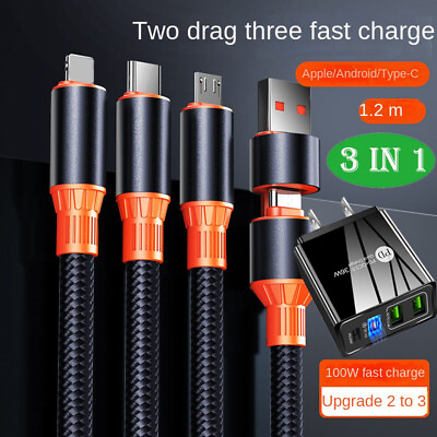 #ad 3 IN1 Multi Function Fast Charger Cable Cord 100W For iPhone 15 14 13 12 Pro Max $9.99