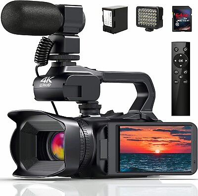 4K Video Camera Camcorder 64MP 60FPS18X Digital Zoom Auto Focus Vlogging Camera $249.95