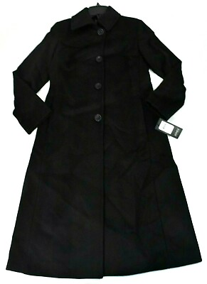 #ad Jones New York Women Long Wool Coat Jacket New Size 2P Black Overcoat $460 $80.10