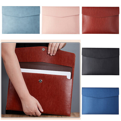 #ad A4 PU Leather Snap Closure File Bag Folder Waterproof Pocket Document Protective $11.13