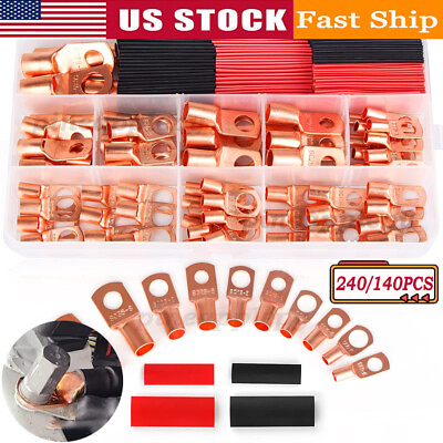 #ad 240Pcs Copper Battery Wire Lugs Ends Cable Eyelets Ring Terminals Connectors Set $36.99