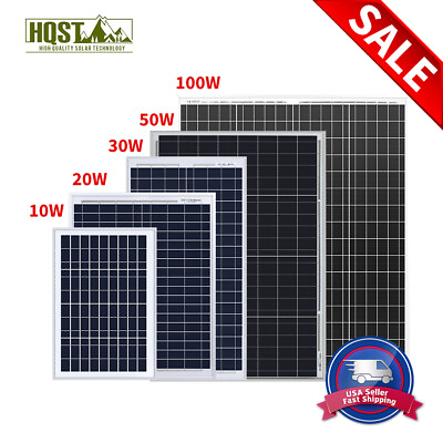 HQST 10W 20W 30W 50W 100W 12V Poly Solar Panel PV Power Module Marine Trolling $28.99