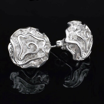 #ad Solid Rose Stud Earrings Sterling Silver $10.94