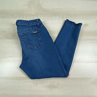 #ad Michael Kors Womens Cropped Jeans 10 Blue Izzy Skinny Medium Wash Denim Raw Hems $13.49