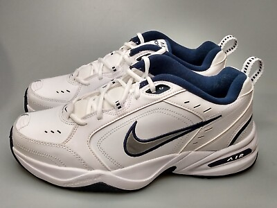 #ad Nike Air Monarch IV Men#x27;s Cross Trainer White Silver Navy Blue Size 9.5 comfort $33.99