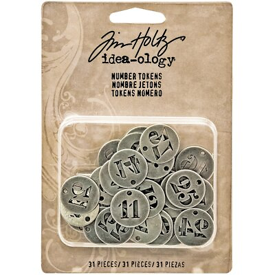 #ad Tim Holtz Idea ology Metal Number Tokens 31 Pack 3 4 Inch Each Antique Nickel $14.68