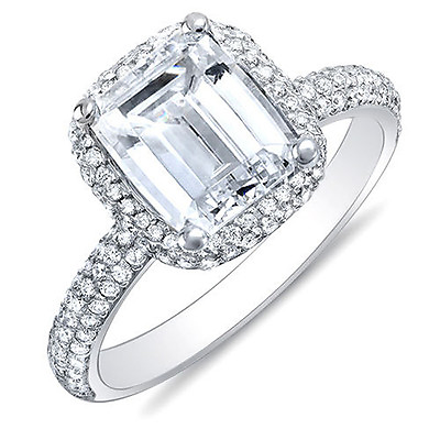 #ad 2.00 Ct Emerald Cut Micro Pave Halo Diamond Engagement Ring 14K HVVS2 EGL USA $6923.07
