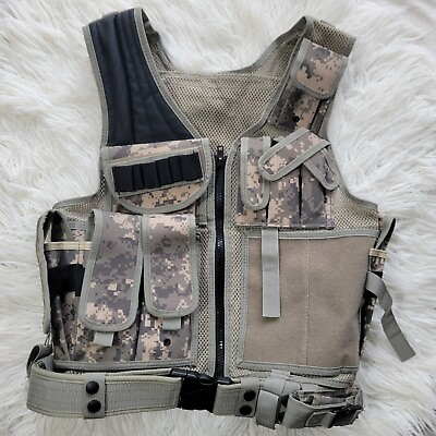 #ad UTG Tactical Military Law Enforcement Zip Vest w Belt Digital Camo Adjustable $42.99