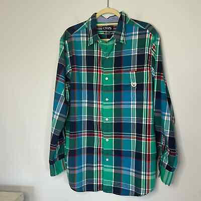 #ad Chaps Mens Easy Care Shirt Size Large Green and Blue Plaid Button Down Casual $20.00