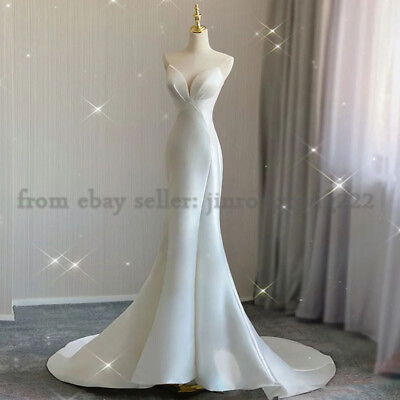 #ad Fish Tail Elegant Slim White Simple French Wedding Dress $157.39
