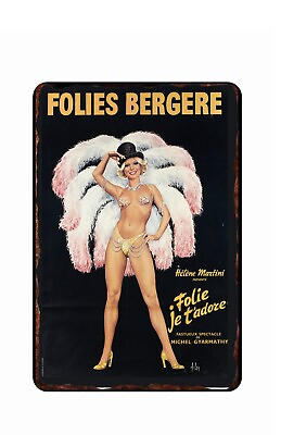 #ad French Advertising 1930s Folies Bergere All Metal Tin Sign 8 x 12 $14.95