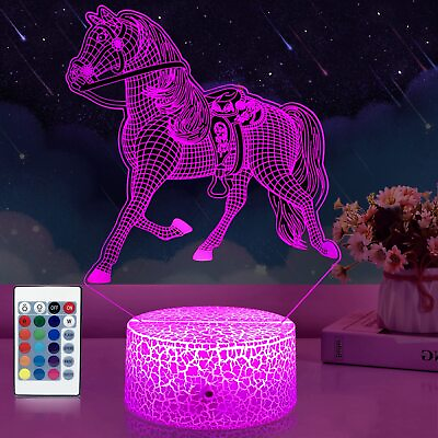 #ad 3D Illusion Lamp Night Light 16 Color LED Animal Horse Desk Light Lamp Base Gift $8.99