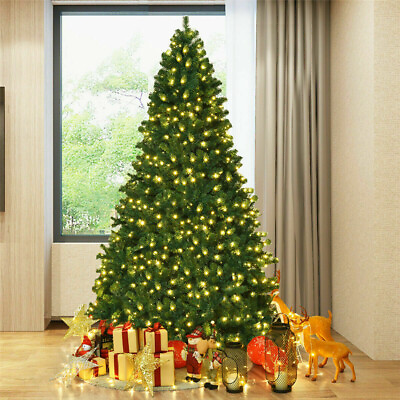 #ad Traditional Green Christmas Tree with Lights Bushy Pines Xmas Tree Metal Stand $43.99