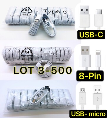 LOT 10 500 Micro USB Type C Fast Charging Cable For Samsung iPhone Android Phone $8.99