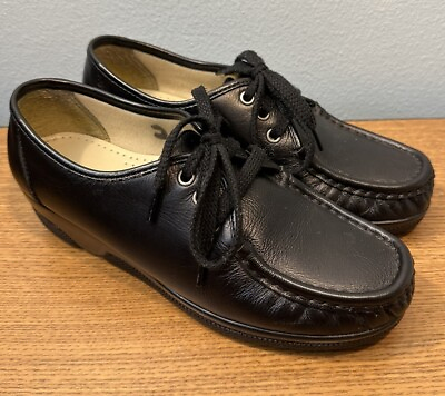 #ad Softspots Womens 9 WW Black Leather Upper 103701 Comfort Flat Loafers Shoes $24.99