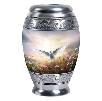 #ad Funeral Urn Dove Flying Over Colorful Field Of Flowers 10 Inch Large Urn $109.99