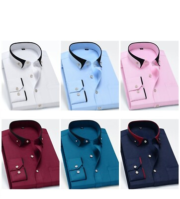 #ad Mens Dress Shirts Formal No Ironing Elastic Long Sleeves Business Casual Shirts $16.99
