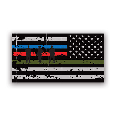 #ad Reverse Tattered Thin Blue Red Green Line American Flag Sticker Decal $4.99