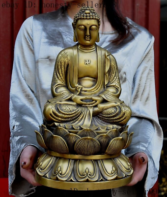 #ad Tibet buddhism temple pray bronze sakyamuni Shakyamuni buddha lotus base statue $416.64