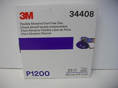 #ad 3M 34408 6quot; Hookit Flexible Abrasive Dust Free Disc P1200 Grit Box of 25 each $59.99