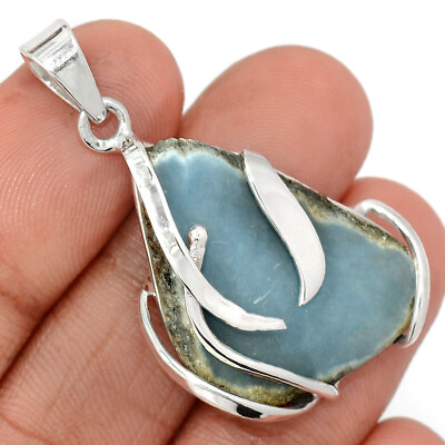 #ad Natural Angelite Peru 925 Sterling Silver Pendant Jewelry CP30796 $16.99