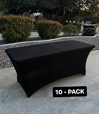 #ad 10 Pcs 6ft Spandex Fitted Rectangle Stretch Table Cover Wedding Party Black $89.99
