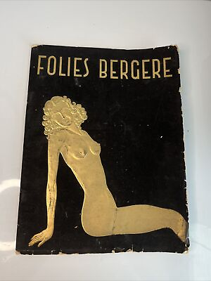 #ad Folies Bergere Program Cabaret Music Hall Paris France Velvet Cover Gold Emboss $39.95