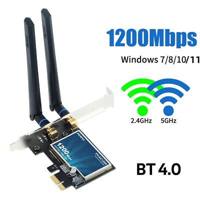 #ad 1200Mbps Desktop PCIe WiFi Card 5G 2.4G Wireless Network WiFi Bluetooth Adapter $12.29