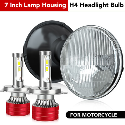 #ad For 1999 2009 Motorcycle Night Train 7quot; Sealed Beam Glass Headlights H4 Bulbs $121.88
