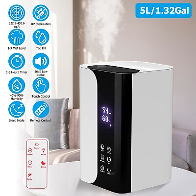 #ad 5L Cool Mist Humidifiers for Bedroom Super Quiet 3 Mist Levels Humidity w Remote $56.58