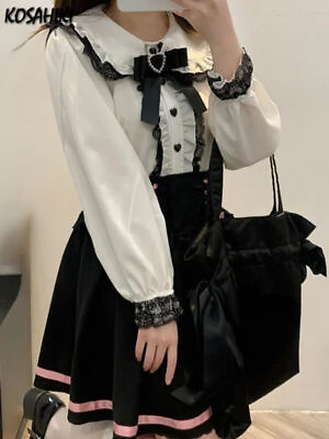 #ad Sweet Blouses Women Fashion Lace Bow Long Sleeve Shirts Girly Kawaii Tops Lolita $63.99
