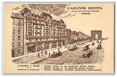 #ad c1910 Carlton Hotel Avenue Des Champs Elysees Paris France Unposted Postcard $14.98
