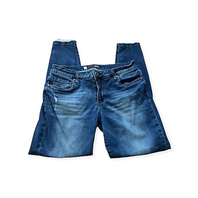 #ad Women Cotton Blue Denim Distressed Raw Hem Skinny Jeans Size 6 Stretch Low Rise $17.00