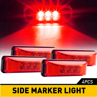 #ad 4x Red 3 LED Waterproof Side Marker Lights RV Truck Trailer Clearance Light Lamp $13.29